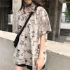 Женские блузки в винтажном гавайском стиле, свободный крой в стиле аниме, Гонконгский Harajuku, эстетический топ, повседневная летняя рубашка в стиле эмо