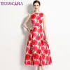 Casual Jurken TESSCARA Vrouwen Zomer Elegante Bloemen Jurk Hoge Kwaliteit Lange Cocktail Party Gewaad Vintage A-lijn Designer Mouwloze Vestidos