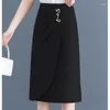 Skirts Office Lady Elegant Irregular Slim Korean Fashion Summer Women Streetwear Solid High Waist Split Midi Wrap Hip Skirt 2024