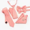 6 datorer toppfärggrön rosa blå polyester solid 6 cm slips set män barn bröllop bowtie hankie fest present cravat skjorta tillbehör 240122