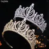 Hårklipp lyx 5a kubik zirkoniums höga bröllopskronor för kvinnor handgjorda gyllene cz stora prinsessor tiaras födelsedagsfest prom headpieces