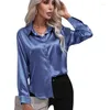 Blusas femininas Spot Color Ding Camisa para Mulheres Multicolor Cetim Imitação de Seda Manga Comprida Primavera e Roupas de Verão