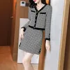 Sukienki robocze damskie damskie stroja kurtka Houndstooth 2024 Autumn Winter Pojedynczy płaszcz mini spódniczka mini spódniczka DWA PEICE CARUT