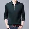 Smart Casual Men's Solid Polo Shirt Spring Autumn Long Rleeve Zipper Flar Business Fashion Lose Polos Tops Odzież 240124