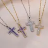 Pendant Necklaces Vintage Design Zircon Cross Necklace Stainless Steel High Grade Geometric Choker Jewelry Party Gifts For Women Girls