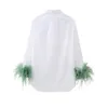 Blusas de mujer TRAF 2024 camisa blanca de plumas mujer con cuello abotonada asimétrica elegante mujer Top fiesta blusa de manga larga