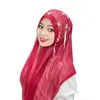 Roupas étnicas moda muçulmano hijab cachecol para mulheres festa islâmica lenço com contas borla diamantes xales malásia headwear árabe