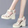 Sandali Scarpe Casual Donna Zeppe in vera pelle Tacco alto Gladiatore Cinturino alla caviglia femminile Décolleté estivi con punta tonda