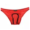 Underpants Sexy Men Ice Silk Open Pouch Briefs G-Strings Smooth Breathable Low Rise Underwear U Convex Erotic Lingerie Gay Wear
