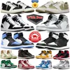 With box 1s jumpman 1 mid basketball shoes men women low Black White Phantom Olive UNC Toe Light Smoke Grey Space Jam Lucky Green Panda mens trainers sports sneakers