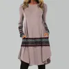 Casual Dresses Women Dress Boho Print långärmad rund nacke Pullover Löst Pocket Ladies Sexy Y2K Vestidos Sweatshirts