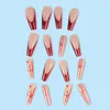 Künstliche Nägel, rot, weiß, gestreift, bedruckt, lang, einfach aufzutragen, einfaches Abziehen für die professionelle Versorgung im Nagelkunstsalon