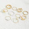 Cluster Ringen Bohemen Holle Bloem Kunckle Set Voor Vrouwen Bladeren Wijnstok Imitatie Parel Goud Kleur Ring Vrouwelijke Boho Sieraden