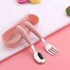 Dinnerware Sets 2pcs Stainless Steel Baby Tableware Set Portable Spoon And Fork With Storage Dinning Table Runner 6 Placement Mats