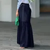 Saias Zanzea Moda Cintura Alta Long Jupe Vintage Denim Fishtail Mulheres Hip Envoltório Maxi Faldas 2024 Outono Bolso Plissado Saia