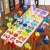 Montessori Educational Wooden Toys Numbers Matching Digital Shape Match Early Education Toy Children Busy Board Math Fishing 240202