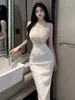 Vestidos casuais womengaga sexy menina picante branco laço tanque vestido elegante mulheres verão de alta qualidade sem mangas comprimento médio doce 5bsu