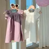 Robes d'été pour filles, Style petites manches volantes, couleur unie, à la mode, princesse mignonne en coton