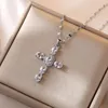 Pendant Necklaces Vintage Design Zircon Cross Necklace Stainless Steel High Grade Geometric Choker Jewelry Party Gifts For Women Girls