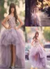 Lovely Luxury Lavender Organza Flower Girls Dresses High Low Lace Appliques Top Ruffles Skirt Girls Pageant Gowns Kids Formal Wear9431302