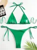 Mulheres Swimwear Sexy Metálico Halter Biquínis Define Lace Up Triângulo Laço Biquíni 2024 Maiô Mulheres Brasileiras Femininas Ternos de Banho
