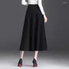 Jupes printemps automne Vintage a-ligne noir jupe longue femmes élégant taille haute lâche grande balançoire décontracté travail Maxi bureau dame 8903