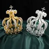 Grampos de cabelo personalizados rainha rei banquete coroa strass cristal pérola frisada beleza concurso coroas tiaras