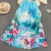 Casual Dresses Vestidos V-hals Floral Printed Flying Sleeve Single Breasted Button Dress Summer French Court Retro A-Line Drop