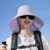 女性の大きな縁のショール日焼け止め帽子漁師の帽子ファッショナブルサンハット夏の屋外帽子とポニーテールホール