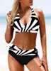 Kvinnors badkläder Summer High Elastic Bikini Set Solid Color Line Print Two Piece Sexig Vacation Beach Swimsuit S-5XL