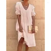 Party Dresses 2024 Fashion Elegant Dress Minimalism Summer V-neck Loose Cotton And Linen Comfortable Commuting Pretty For Women