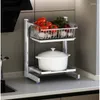 Rangement de cuisine évier inférieur support à légumes multicouche en acier inoxydable porte-épices couture étroite étagère d'angle Pot réglable en hauteur
