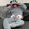 Vêtements de nuit pour femmes Mignon Hiver Femmes Pyjama Ensembles Hommes Épaissir Couple À Capuche Costume Adulte Coréen Pyjama Loungewear Doux Chaud Homewear