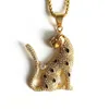 Hänge halsband hiphop ised ut bling tiger fläckar stål med strass leopard guld färg hängen för män kvinnor smycken