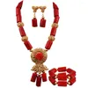 Necklace Earrings Set Orange Coral Bridal Nigerian Wedding African Beads Jewelry 23-530BD