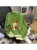 Kobiety swetry 2024 Winter Women O-Neck Cartoon Bear Sweater Patchwor Harajuku Korean Style Ogółemi długie rękawie Pullover Sweeters Feamle