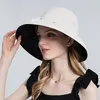 Однотонная рыбацкая шляпа для женщин, универсальная плиссированная шляпа от солнца с большими полями, черный резиновый солнцезащитный крем, весенне-летняя солнцезащитная шляпа
