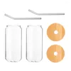 Wine Glasses 2 Sets Glass Sippy Cup Household Beverage Mugs Straw Cups Coffee Milk Clear Water Bottle Drinking With And Lid