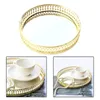 Tea Trays Golden Mirror Decorative Vintage Metal Plate Vanity Display Tray 25cm