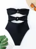 Damesbadmode Dames S 3D Bloem Bandeau-badpak Zomer Strapless Rozet Uitgesneden badpak Bikini Jumpsuit
