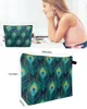 Cosmetic Bags Peacock Feather Cyan Large Capacity Travel Bag Portable Makeup Storage Pouch Women Waterproof Pencil Case