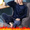 Mannen Nachtkleding Herfst Winter Flanel Jongen Thermische Fluwelen Verenprint Pyjama Sets Casual Pjs Mannelijke Loungewear Pyjama Nachtkleding