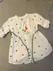 Robes de fille 2024 Printemps automne 3 4 5 6 8 10 ans Enfants Coton Print Baby Kids Girls Girls Long Short Manche Robe blanche avec ceinture