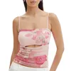 Tanques femininos Mulheres Sexy Cut Out Mesh Tank Top Top sem mangas de estampa floral Spaghetti Strap Cami Backless Slim Colet Tops