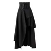 Kjolar steampunk vintage bandags kvinnor gotiska kläder fast färg snör upp hög midja oregelbunden maxi kjol mode casual