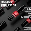 Kit de tatouage stylo POSEIDON, Machine sans fil avec alimentation et 40 aiguilles à cartouche 240202