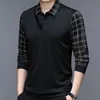 Spring Men's Long Rueve Polo Shirt Plush zagęszczony stały kolor kołnierzyka Koszulka Plaid Button Fashion Casual Tops 240123