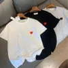 デジーナーCDGS TシャツCOMMES DES GARCONS Red Heart Embroidery Half Sleeved Mens and Womens Black Play Combed Cotton Shirt Sleevesグレー