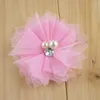 Hair Accessories 100pcs/lot Wholesale Mini Tulle Mesh Chiffon Flower Rhinestone Pearl Center Flat Back 18 Color Accessory F27