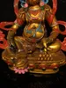 Estatuetas decorativas 8 "coleção de templo tibetano antigo pintura de bronze amarelo jambhala buda tibetano plataforma de lótus salão de adoração casa da cidade